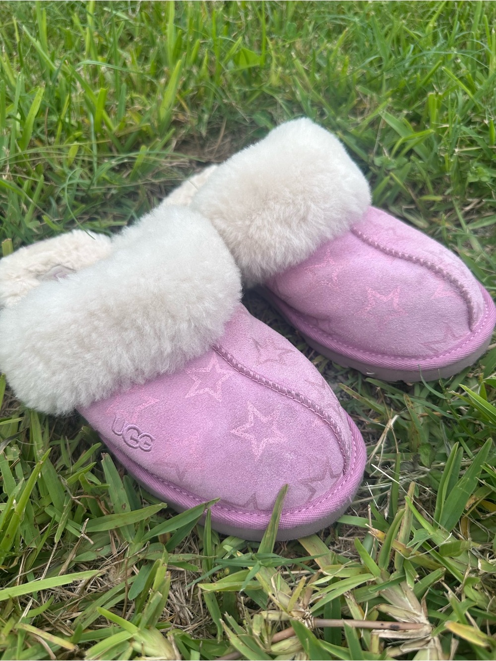 UGG Kids Pink Star Suede Shearling Clog